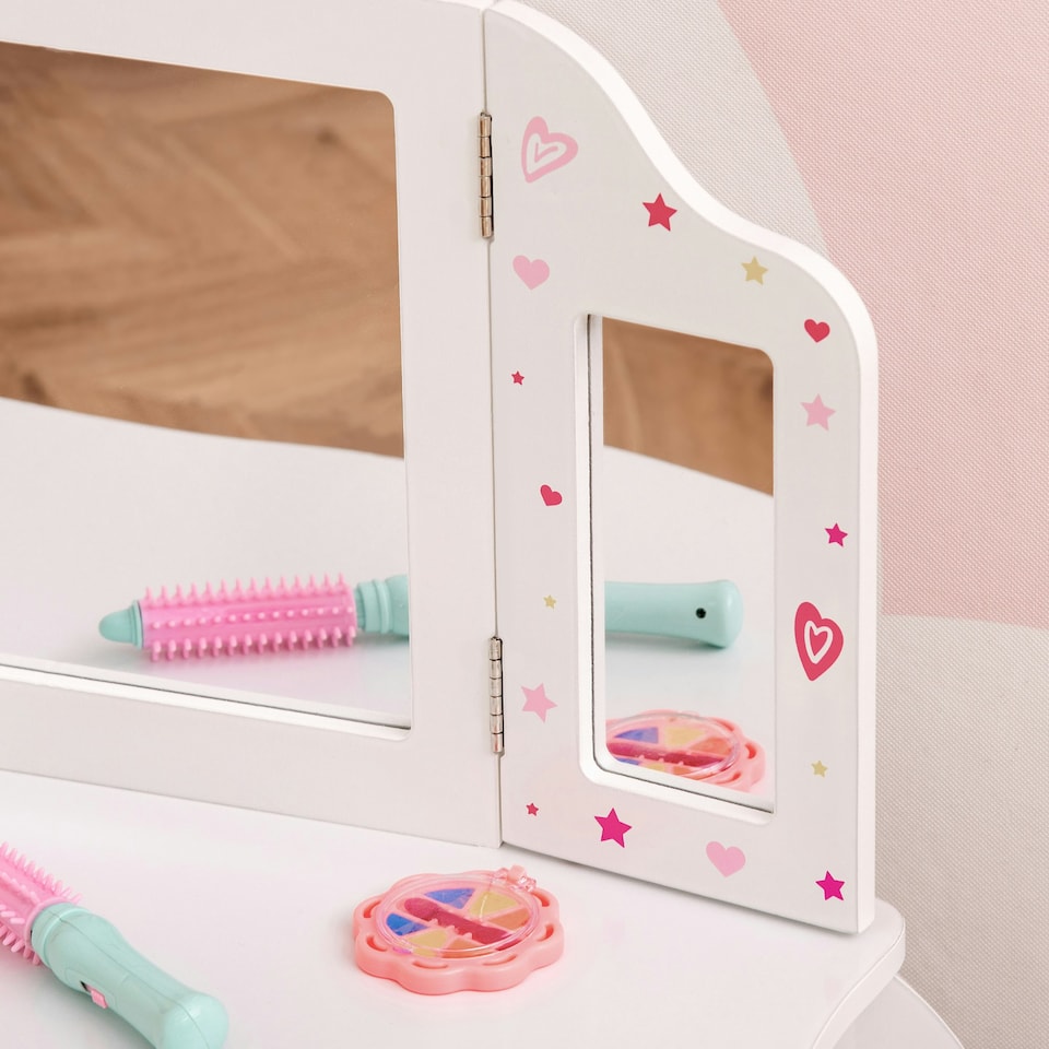 image 1 of HOMCOM Makeup Dressing Table Set with Tri-Folding Mirror and Drawer, White