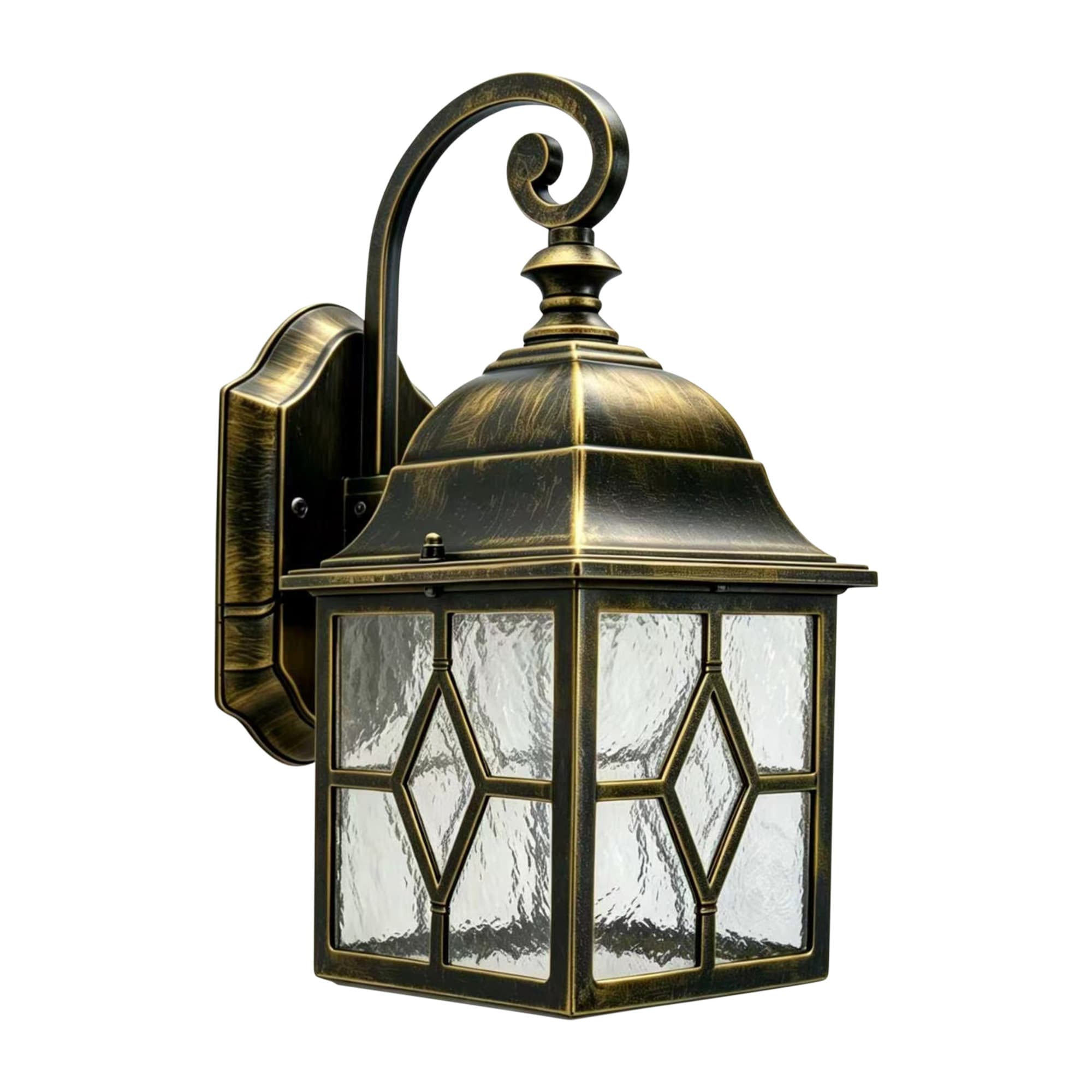 First Choice Lighting Winchester Black Brushed Gold Outdoor Lantern Wall Light