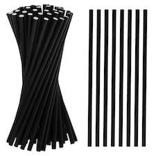 ECONX Black Paper Straws 8 Inch Paper Drinking Straws for Parties Hot & Cold Drinks Sip Stirrers Pack 250