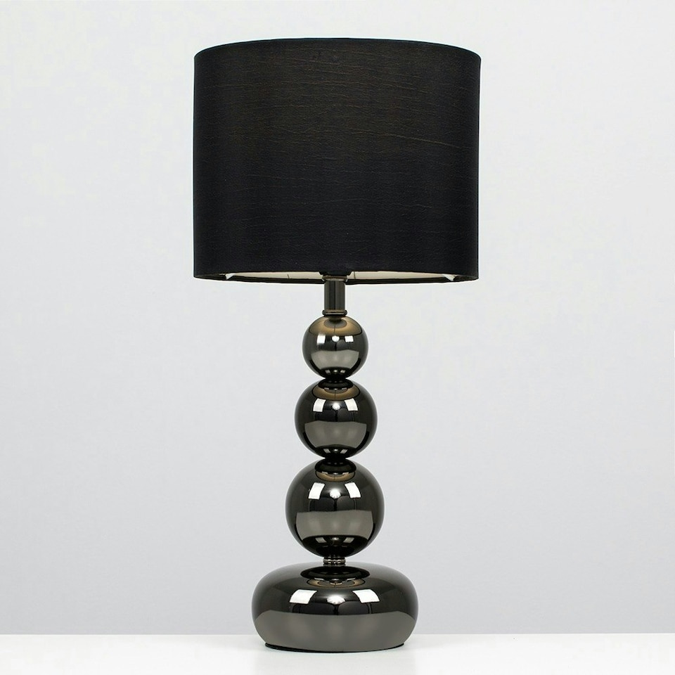 image 1 of ValueLights Chrome Table Lamp with Black Faux Silk Shade