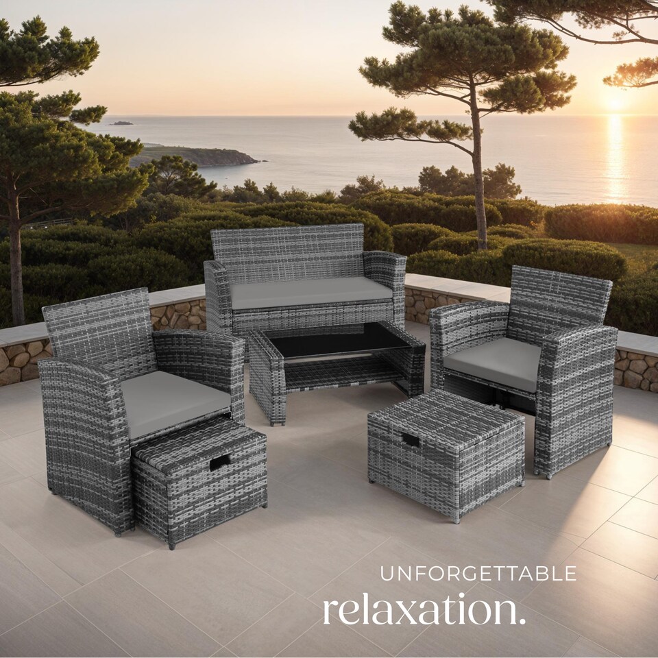image 1 of Garden Furniture Set Modena- sofa with storage, armchairs, stools, coffee table | Grey | grey | 129 x 68,50 x 75 cm | 1