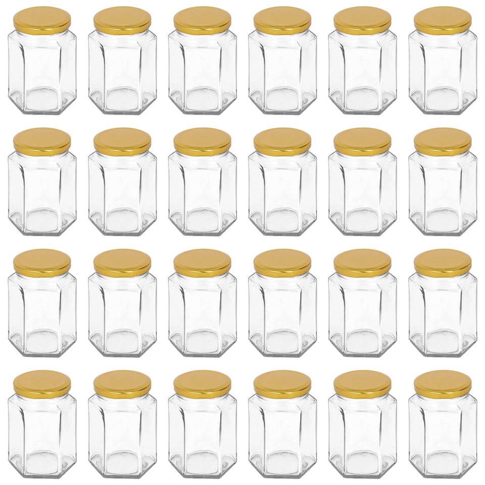 image 1 of Argon Tableware Hexagonal Glass Jam Jars with Gold Lids - 250ml - Pack of 24