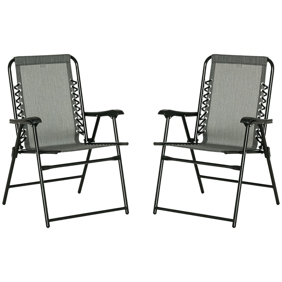 image 1 of Outsunny 2Pcs Outdoor Patio Folding Chairs, Portable Garden Loungers Grey