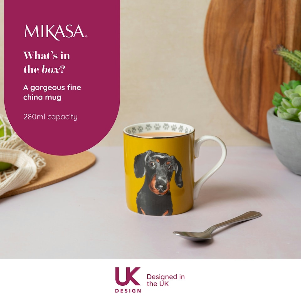 image 1 of Mikasa Dachshund Straight-Sided Porcelain Mug, 280ml | Yellow