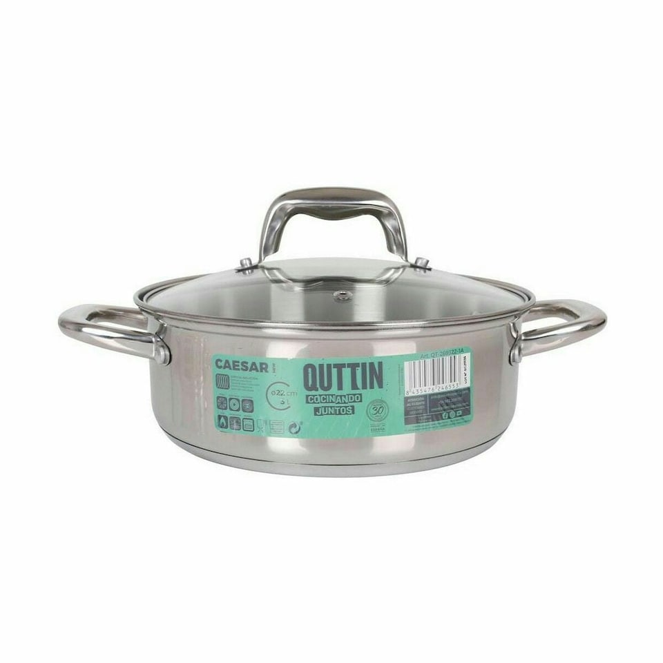 image 1 of Casserole with glass lid Quttin Caesar Steel ø 22 x 8 cm (6 Units) N/A