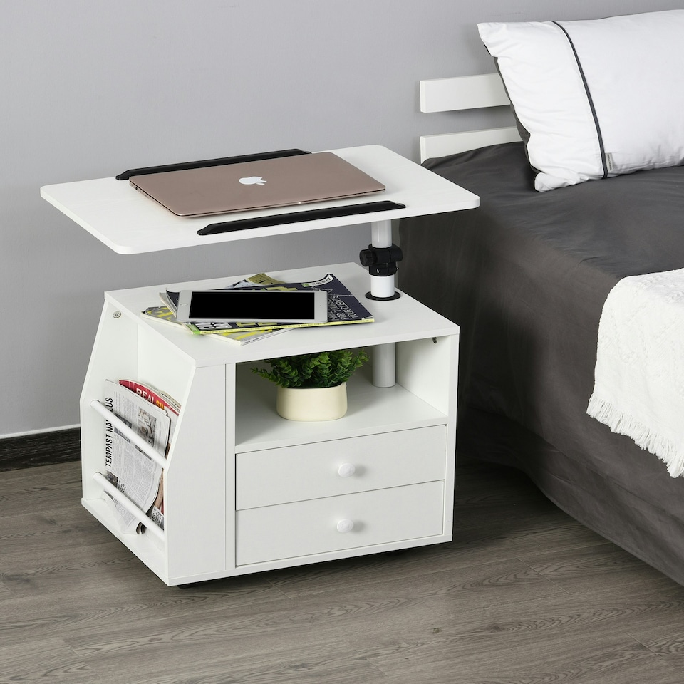 image 1 of HOMCOM End Table Nightstand 360° Adjustable Height and Angle P2 Particle Board
