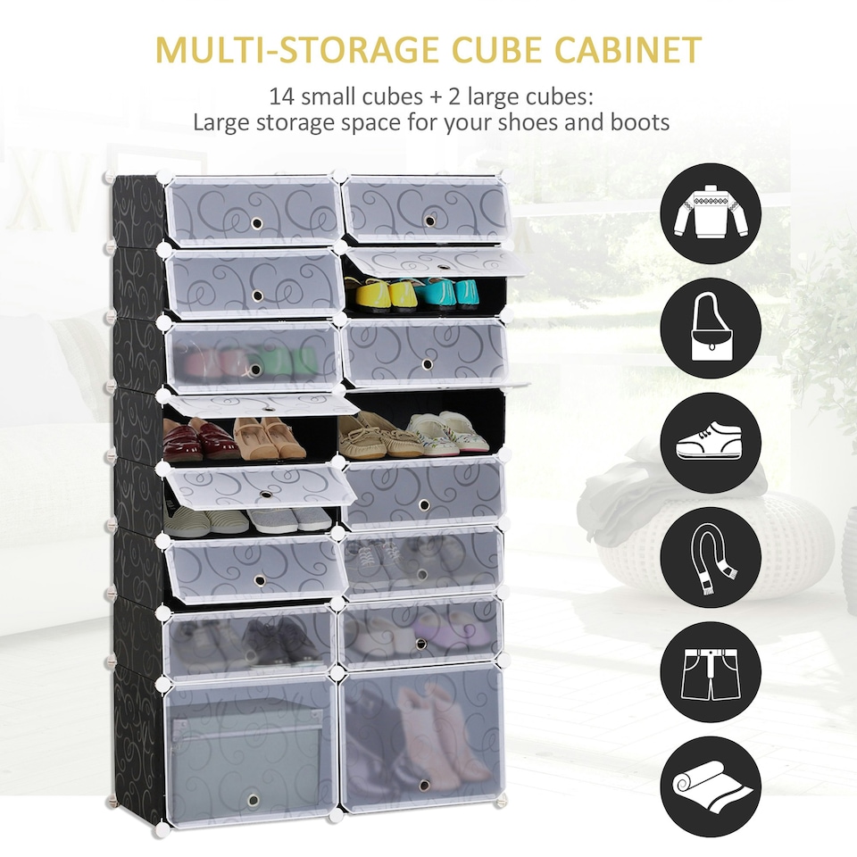 image 1 of HOMCOM Large 16-Cube DIY Shoes Rack Portable Interlocking Plastic Cabinet
