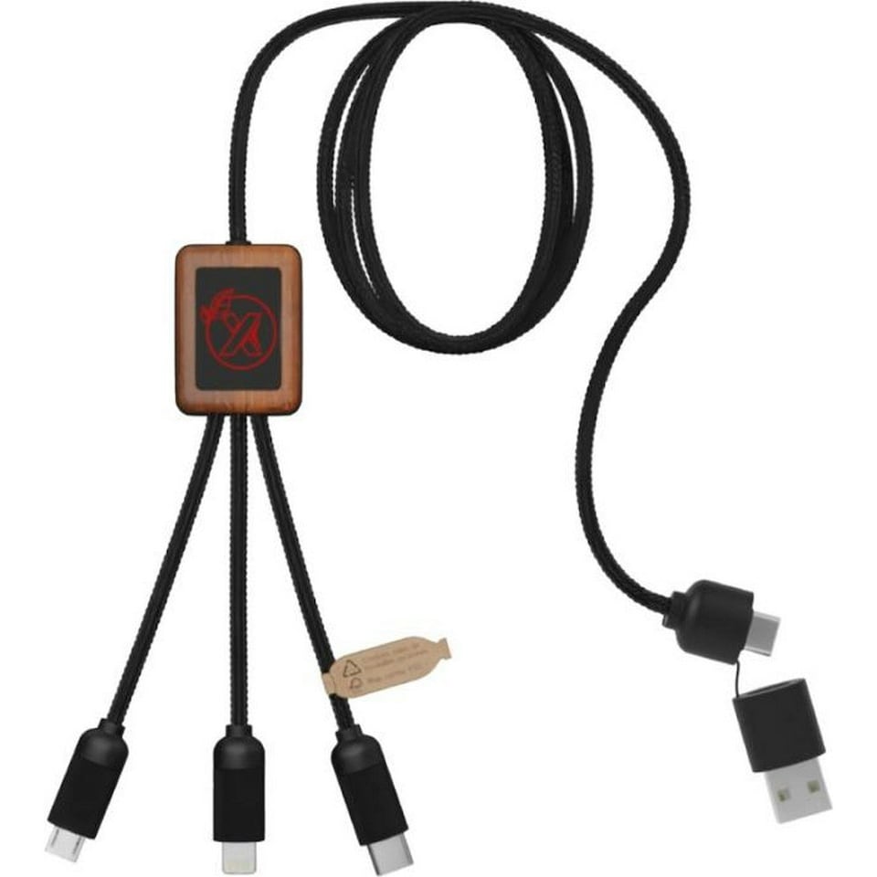 SCX Design Light Up Logo Charging Cable - Red/Wood - One Size