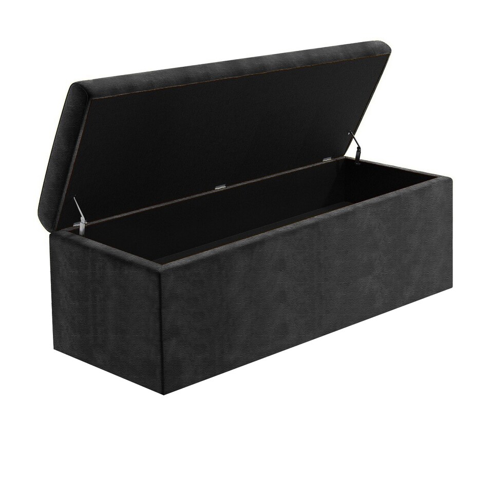 image 1 of 90cm Large Plain Safar Storage Ottoman Box, Black Naples Upholstered Deep Storage Ottoman End of Bed Bench