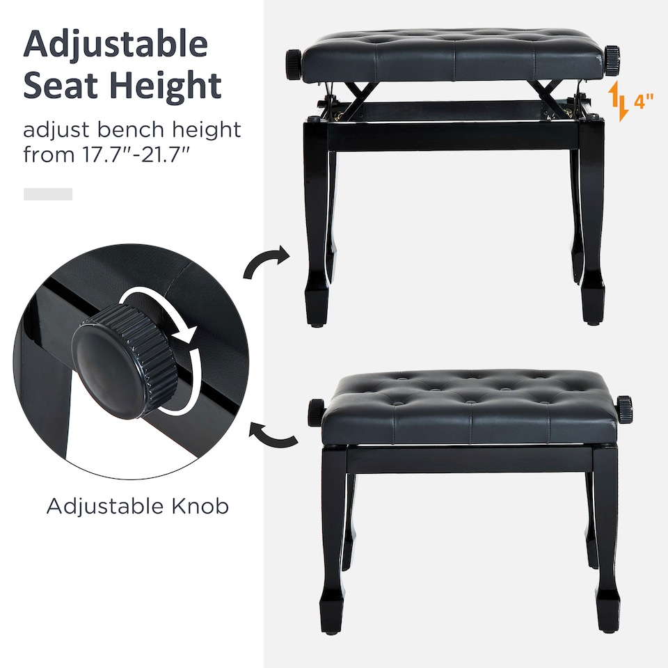 image 1 of HOMCOM Faux Leather Piano Stool Height Adjustable Seat Keyboard Bench Black