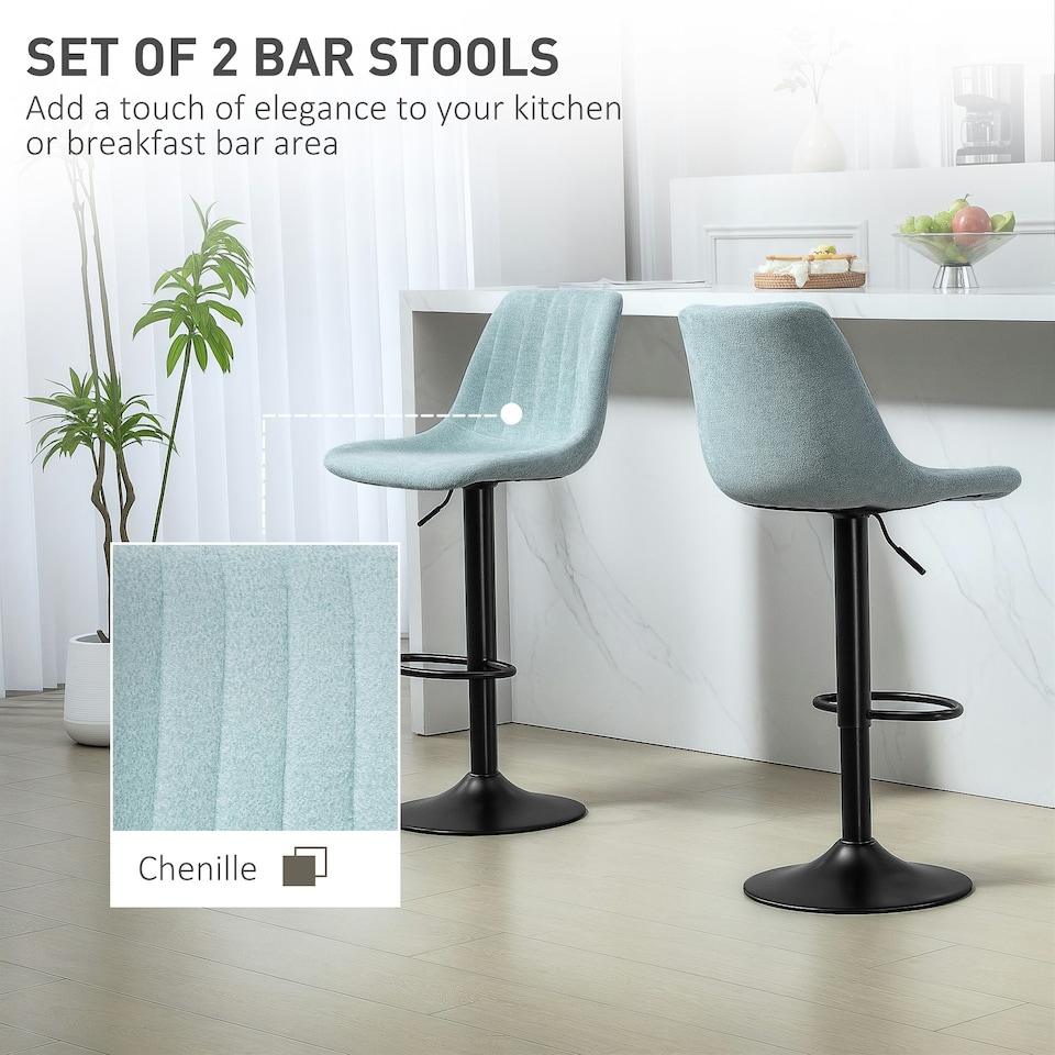 image 1 of HOMCOM Bar Stools Set of 2 Adjustable Swivel Bar Chairs with Backrest Blue | Light Blue