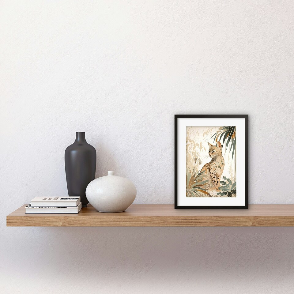 image 1 of Savannah Cat Colourful Fur Pattern Nature 9x7" Black Framed Wall Art Print