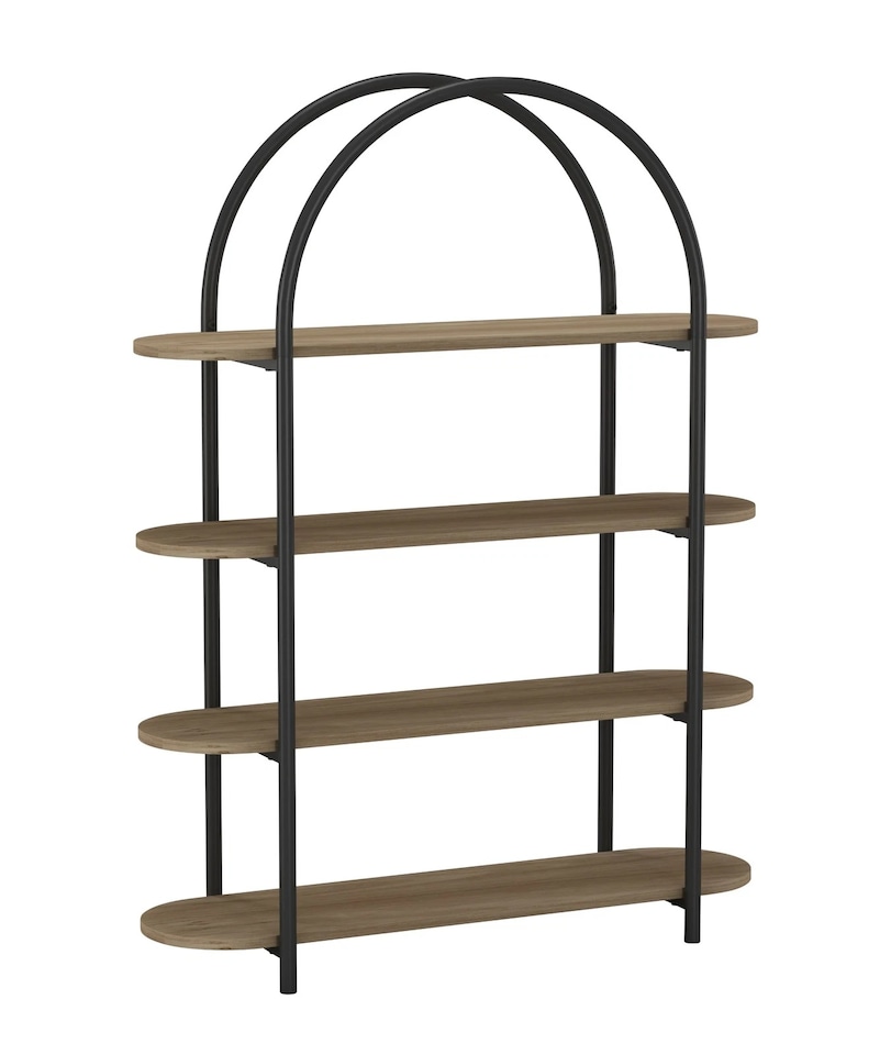 image 1 of 4 Tier Wooden Shelving Arched Unit Industrial Storage Bookcase Display Shelves | Multi | Oak