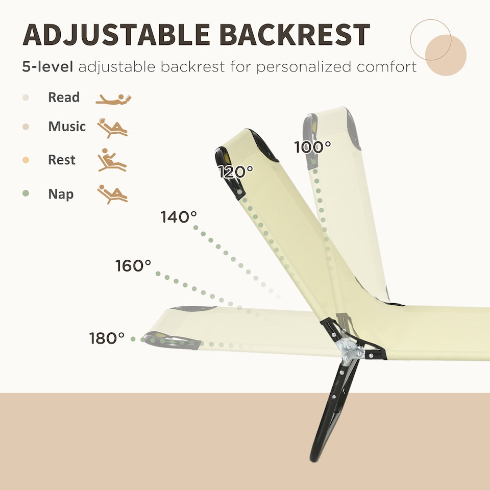 image 1 of Outsunny Folding Sun Loungers Set of 2 with Adjustable Backrest, Beige