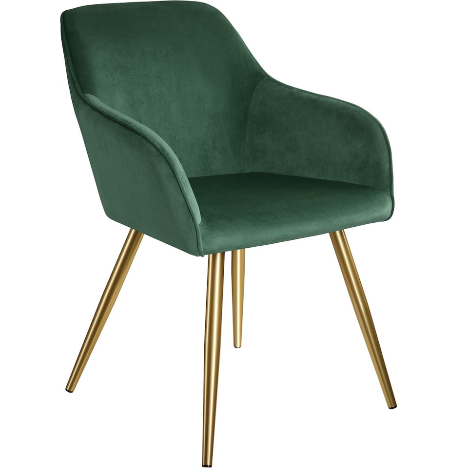 image 1 of Chair Marilyn with Velvet Cover, Gold Steel Legs and Plush Padding | Green | dark green/gold | 1