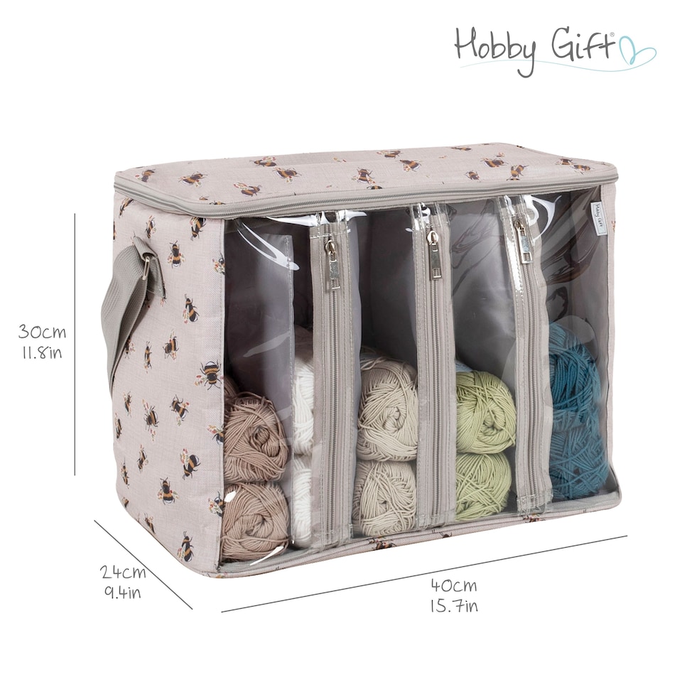 image 1 of Hobby Gift Knitting Bag with Yarn Storage - Bee Design, 25x40x30cm, Multi-Compartment, Crochet & Knitting
