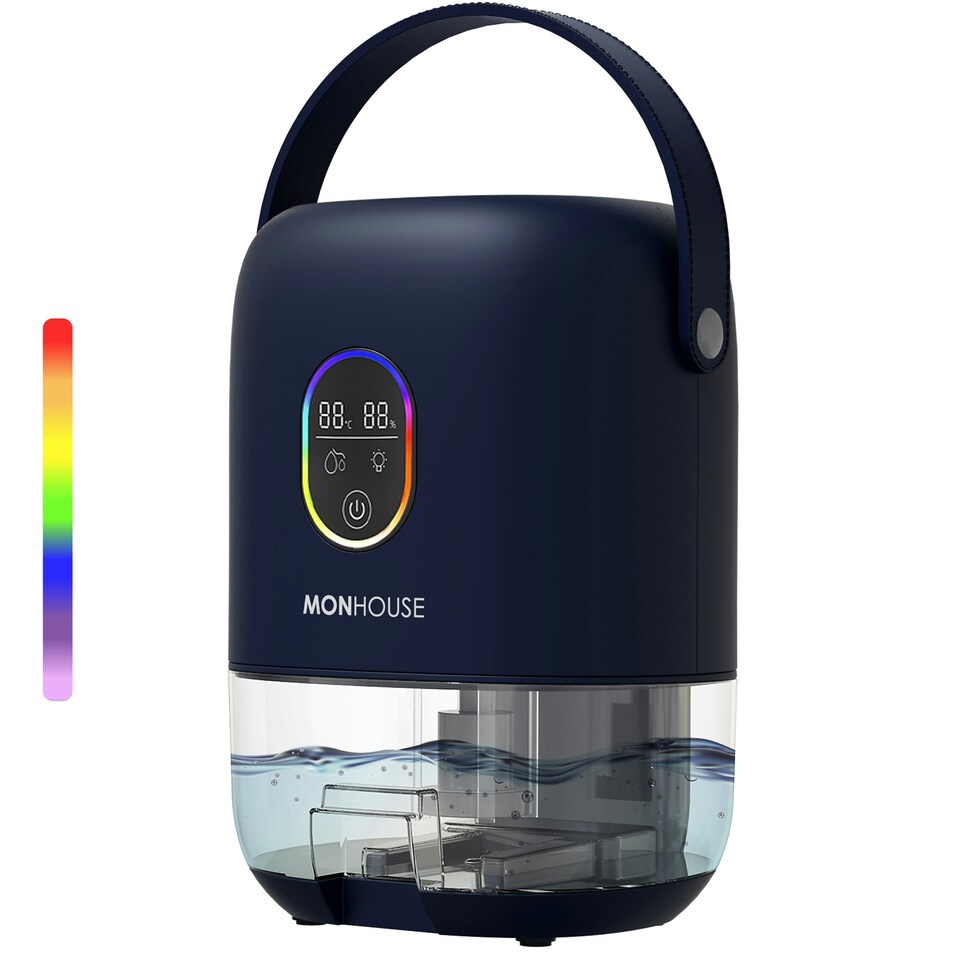 image 1 of MONHOUSE Premium Dehumidifier - 1000ml - Ultra Quiet Electric Moisture Absorber - 7 Colorful Nightlight, 2 Working Modes, Touch Screen, Auto Shut Off - Navy