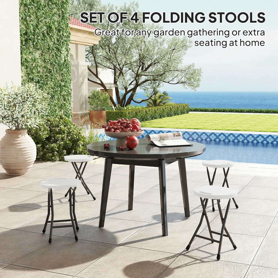 image 1 of Outsunny Folding Stool Set of 4, Decorative Garden Stool Set - White Grey White
