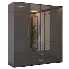 Sliding Wardrobes 4U High Gloss Wardrobe Range with Mirror and Silver Handles - 2 3 or 4 Door Sizes White Black or Grey Finish | Grey | Grey 160cm