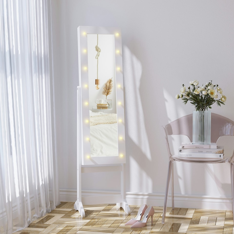 image 1 of HOMCOM Freestanding LED Mirrored Jewelry Cabinet Warm White