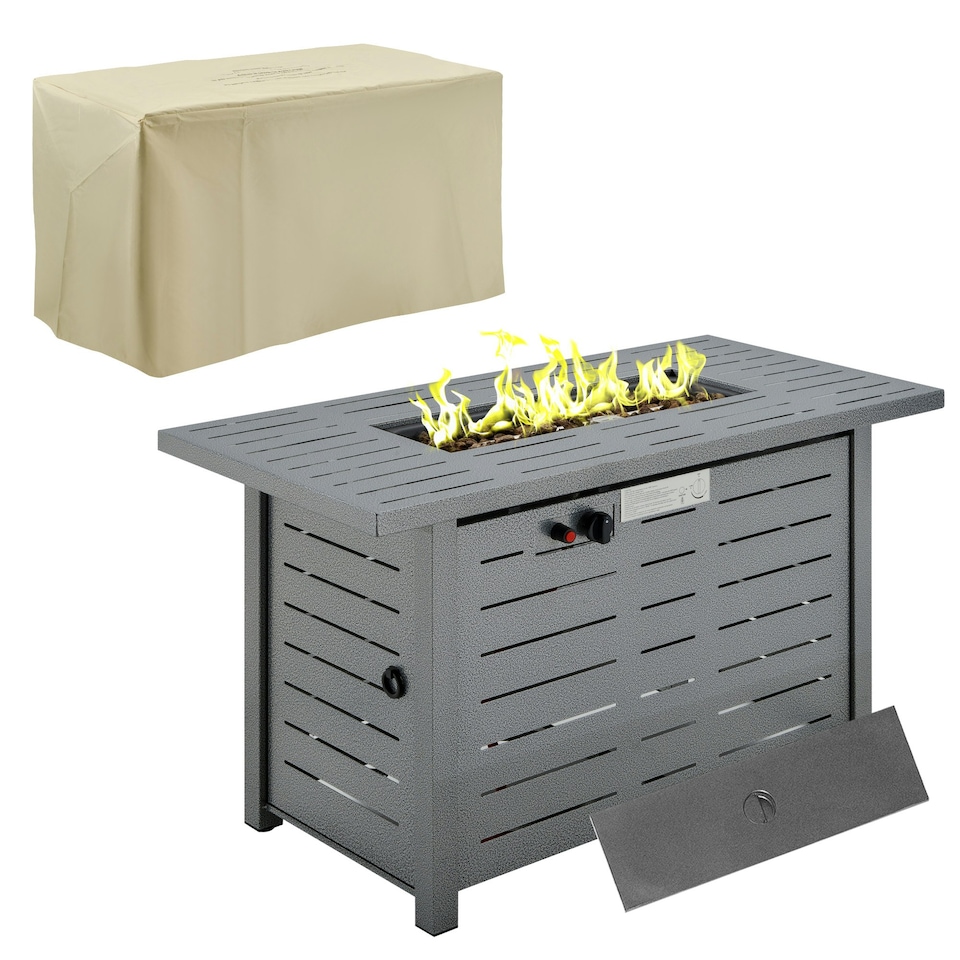 image 1 of Outsunny Outdoor Gas Fire Pit Table Smokeless Firepit w/ Rain Cover, Lid, Grey