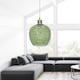 image 5 of Set of 2 Leah - Green Ripple Glass Globe with Satin Brass Pendant Fittings