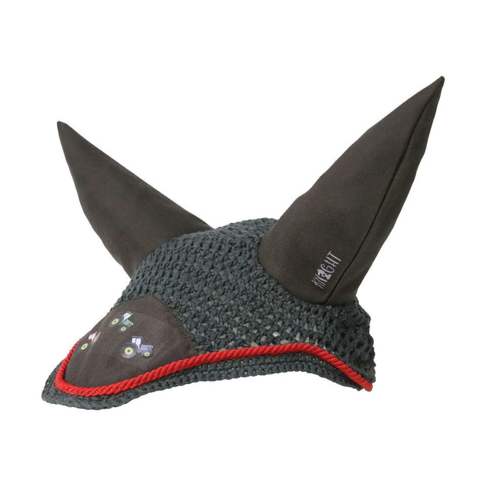 image 1 of Little Knight Horse Fly Veil - Charcoal Grey/Red - Small Pony