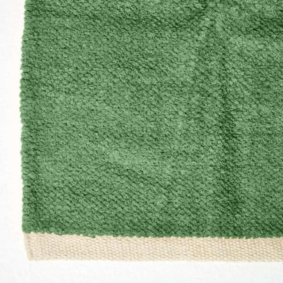 image 1 of Homescapes Dark Olive Cotton Plain Chenille Runner with Natural Trim - 66 x 200 cm | Green | Dark Olive