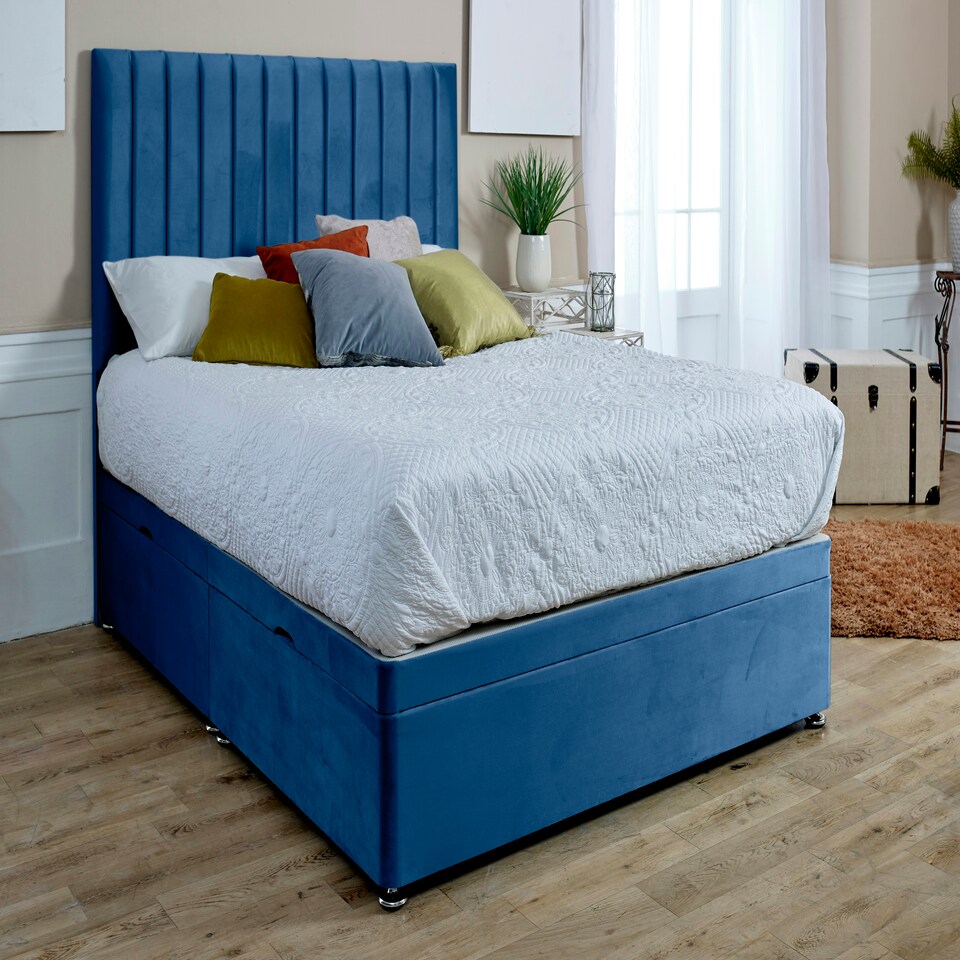 Sophia Divan Ottoman Plush Superking Bed Frame - Blue