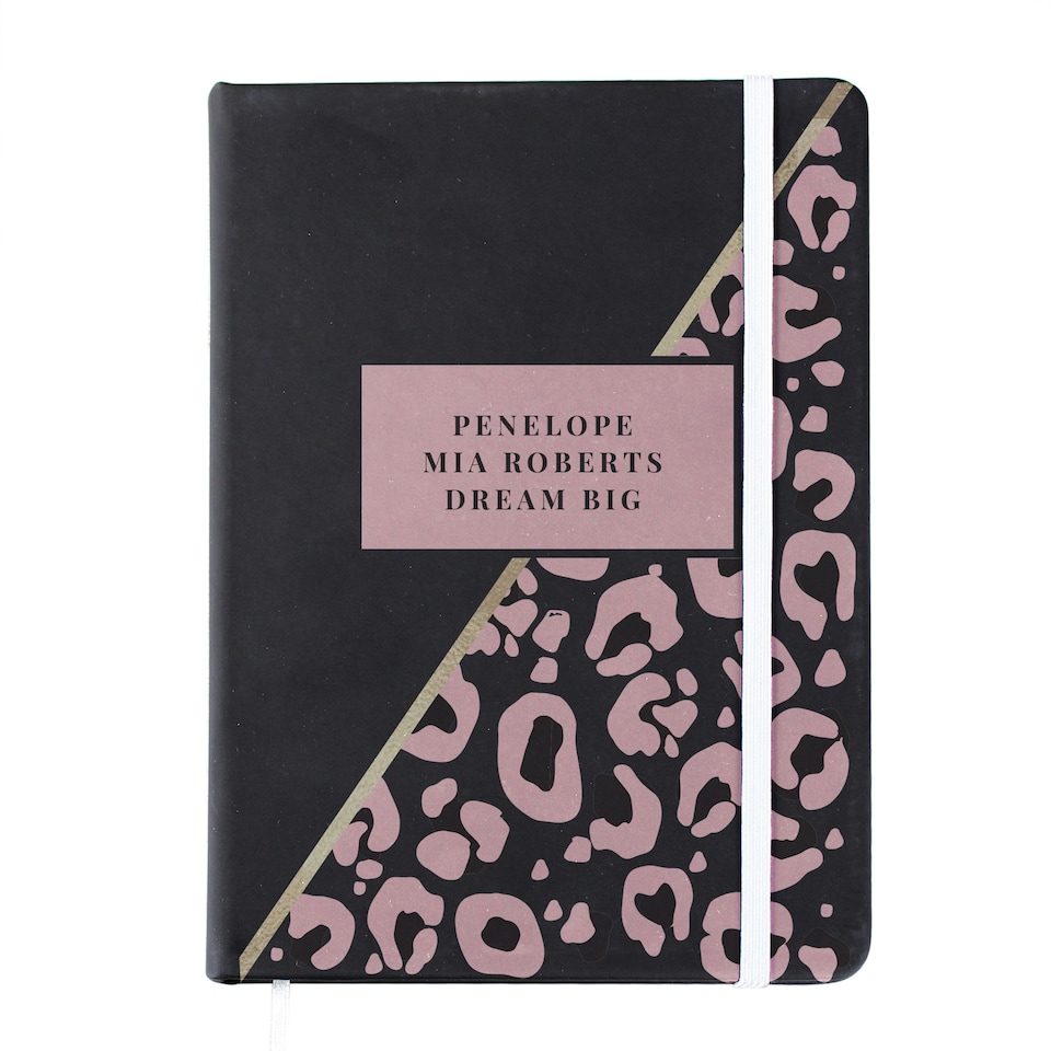 image 1 of Personalised Leopard Print Black Hardback Notebook