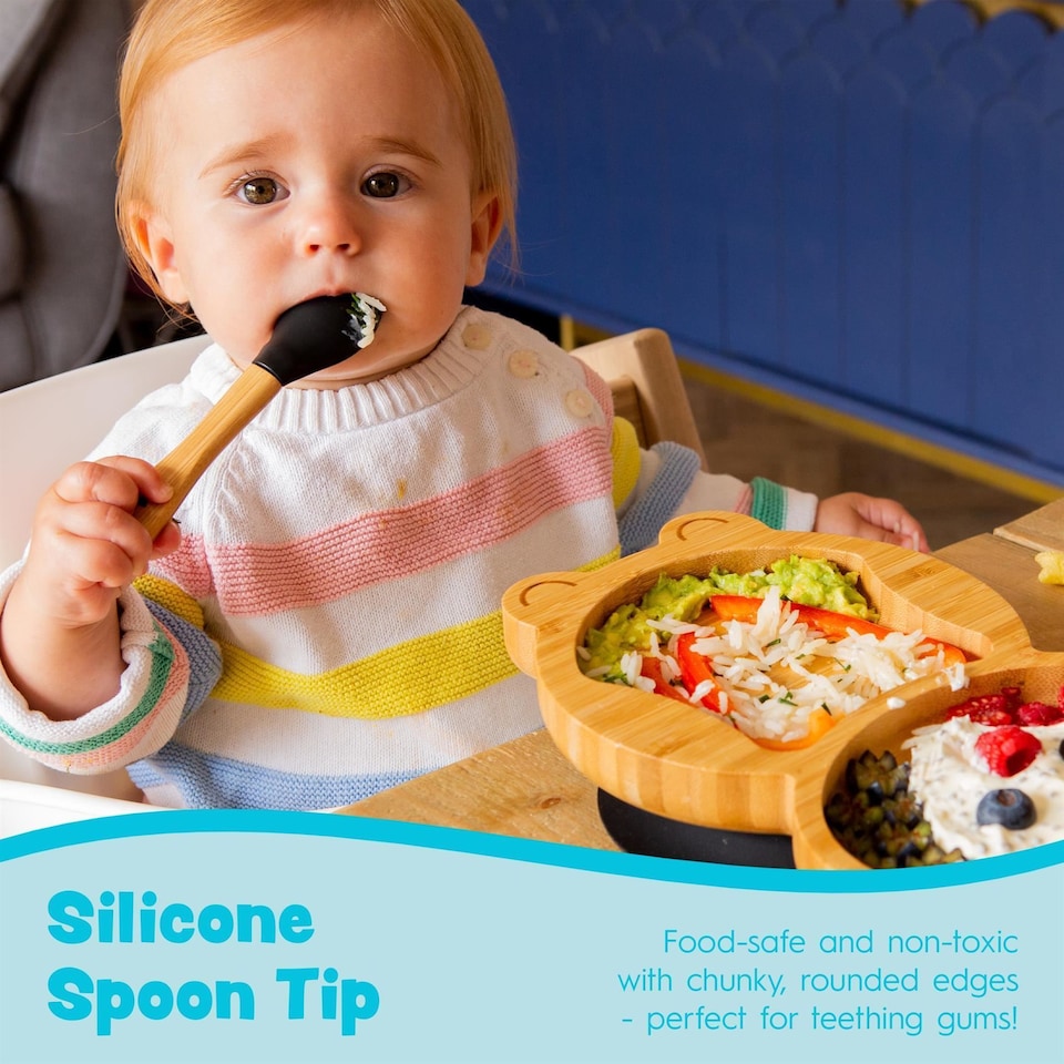 image 1 of Tiny Dining Bamboo Silicone Tip Forks - Grey - Children's Baby Toddler Soft Curved Feeding Weaning Fork - Set of 2 | Grey | Grey