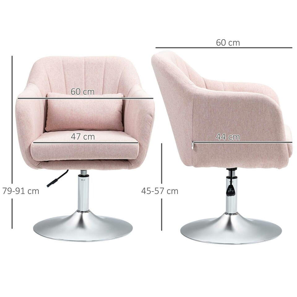 image 1 of HOMCOM Stylish Retro Linen Swivel Tub Chair Steel Frame  Pink