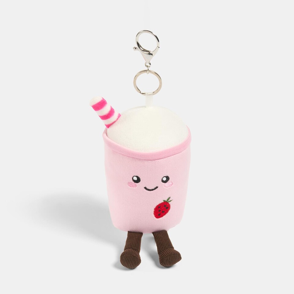 image 1 of OHS Character Novelty Bag Charm Keyring Soft Fleece Keychain | Pink | Molly the Milkshake | One Size