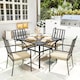 image 2 of Outsunny 5 Pieces Garden Dining Set with Cushions, Outdoor Patio Table and 4 Stackable Chairs, Metal Top Table with Umbrella Hole, Black