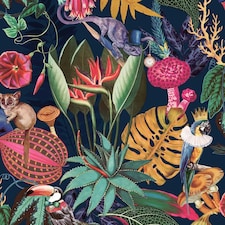 Holden Décor Wonderland Tropical Wallpaper - Navy Blue - 10m x 53cm | Blue