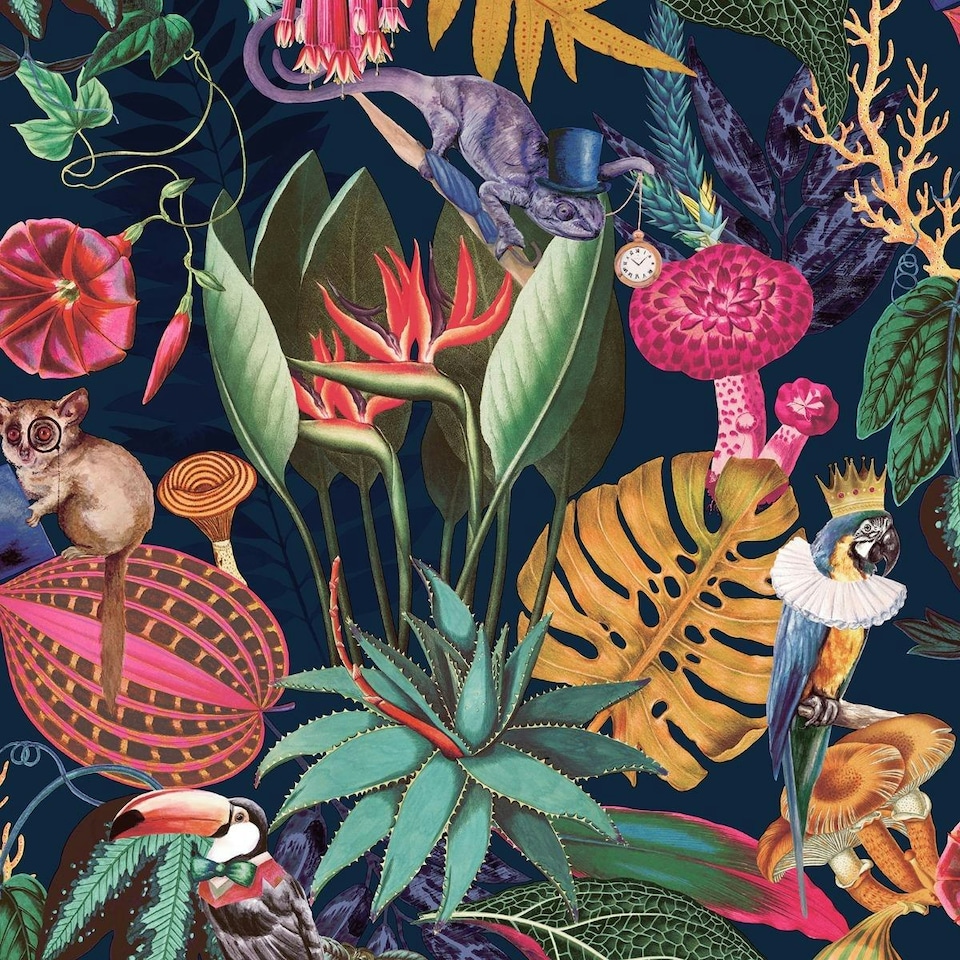 image 1 of Holden Décor Wonderland Tropical Wallpaper - Navy Blue - 10m x 53cm | Blue