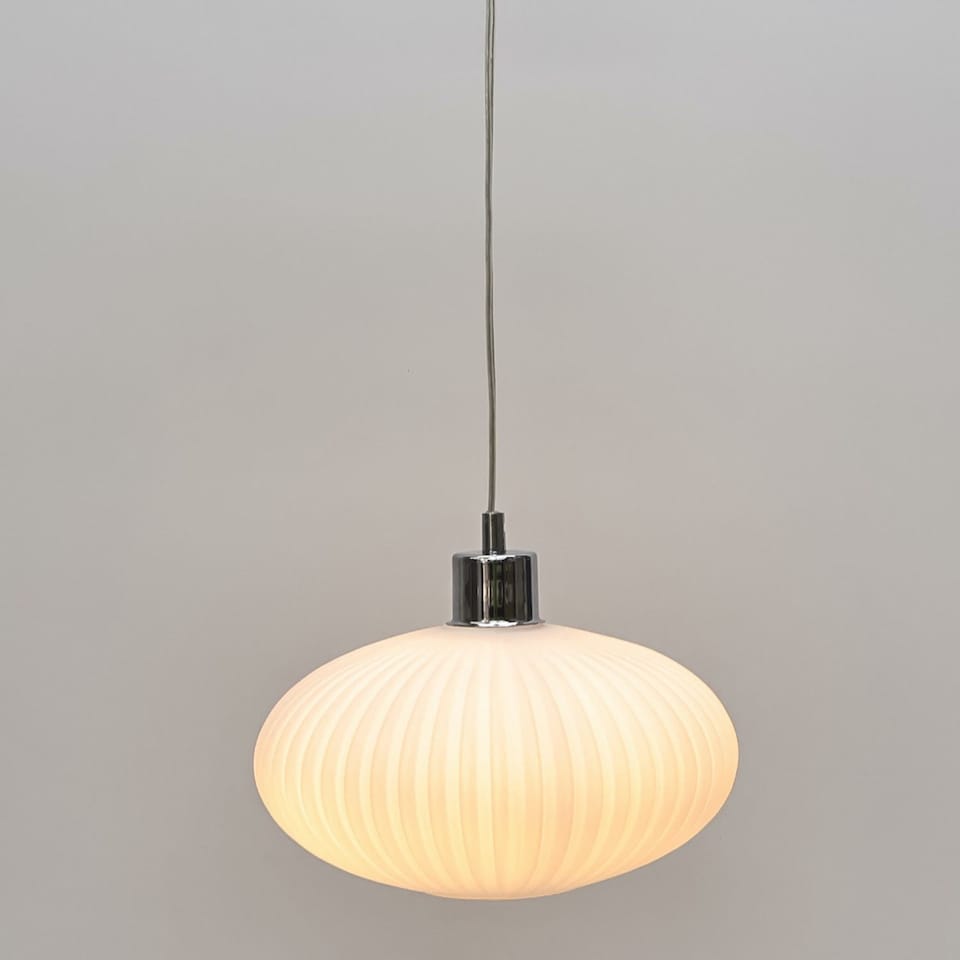 image 1 of Baton - White Ribbed Glass Easy Fit Pendant Shade | White | Medium | 1
