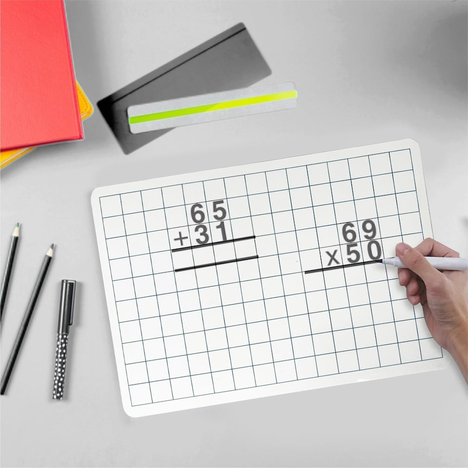image 1 of Pack of 12 Square Grid A4 Drywipe Whiteboards