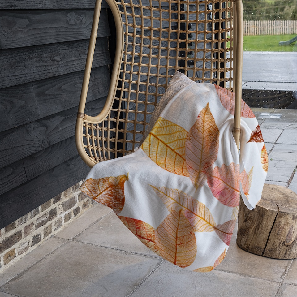 image 1 of Autumn Toned Skeleton Leaves Blanket | Multi