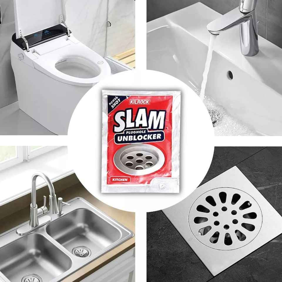 image 1 of Kilrock Slam Plughole Unblocker Kitchen Hair Clog Dirt Cleaner