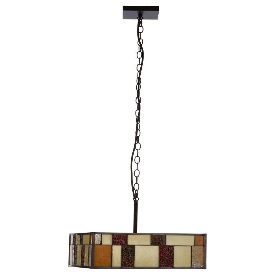 image 1 of Interiors by Premier Rustic Bronze Square Ceiling Light, Multicoloured Glass Pendant Light For Living Room, Textured Shade Multi