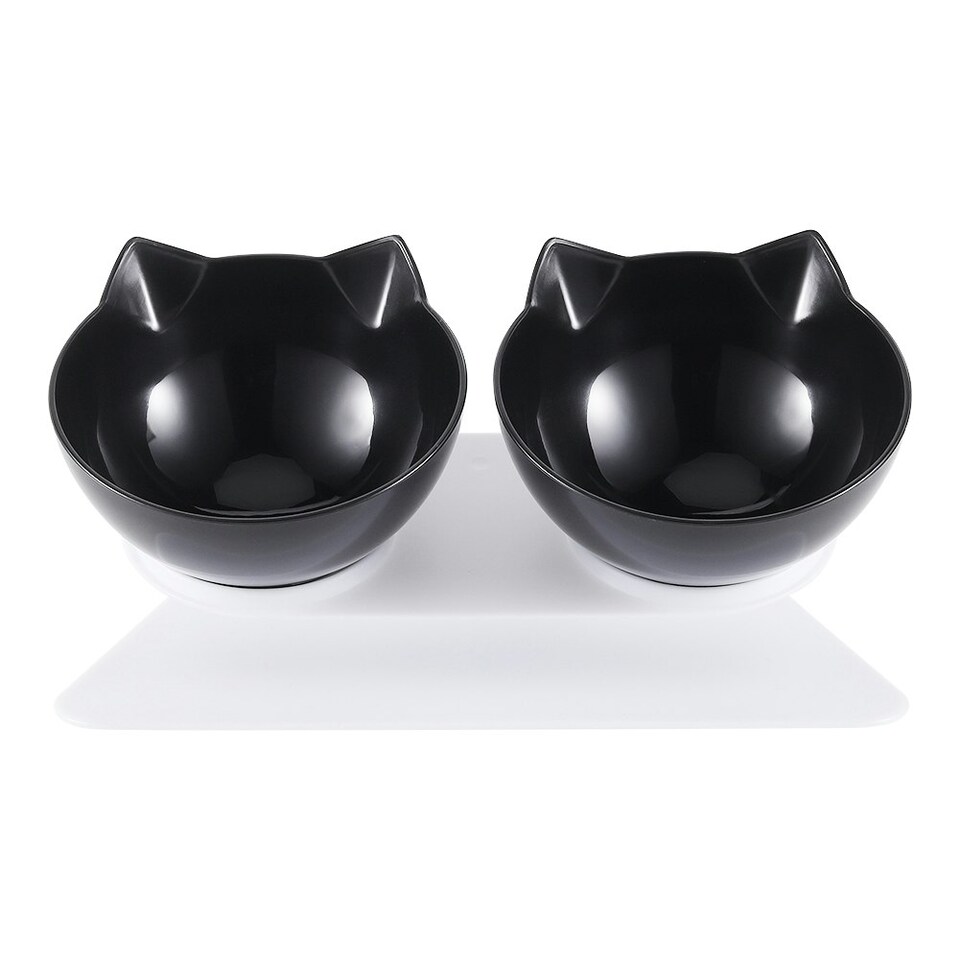 image 1 of Living and Home 15° Tilted Elevated Feeder with Double Cat Bowls, Black | Black