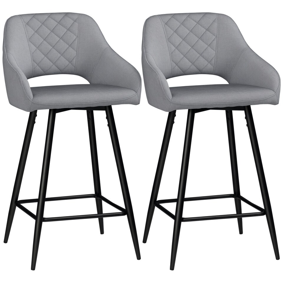 image 1 of HOMCOM Bar Stools Set of 2 Velvet-Touch Fabric Counter Bar Chairs Grey