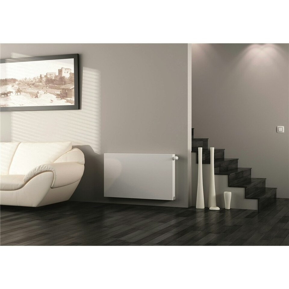 image 1 of 400mm (H) x 1400mm (W) - White Horizontal Flat - Type 22 - Radiator (Madrid) - Double Convector - (0.4m x 1.4m) - Depth 105mm