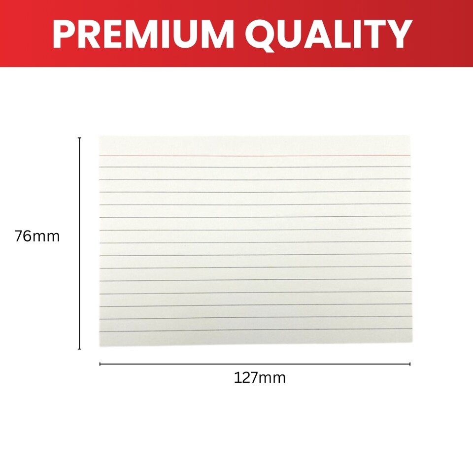 image 1 of Pack of 100 White Ruled 5x3inch Record Cards - Lined Study Index Cards for Notes, Revision