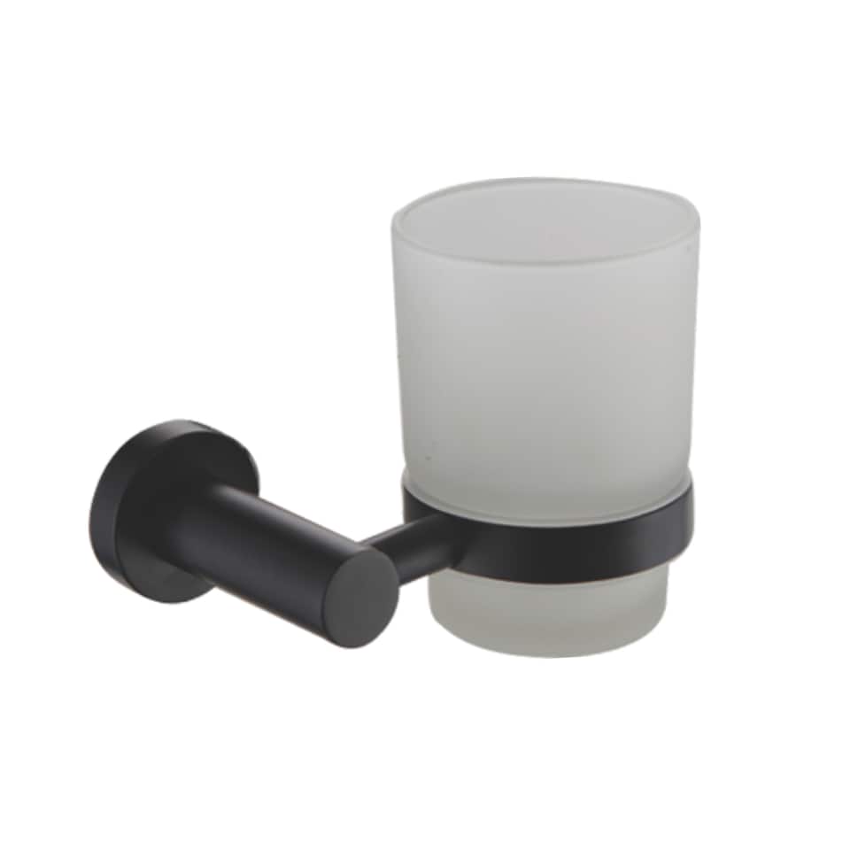image 1 of Showerdrape Modernity Black Stainless Steel Wall Mounted Frosted Glass Toothbrush Holder | Black | 1