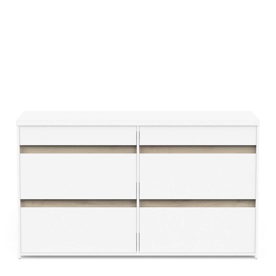 image 1 of FURNICOMP Avery 6 Drawer (3+3) Matt White and Oak Wide Chest of Drawers