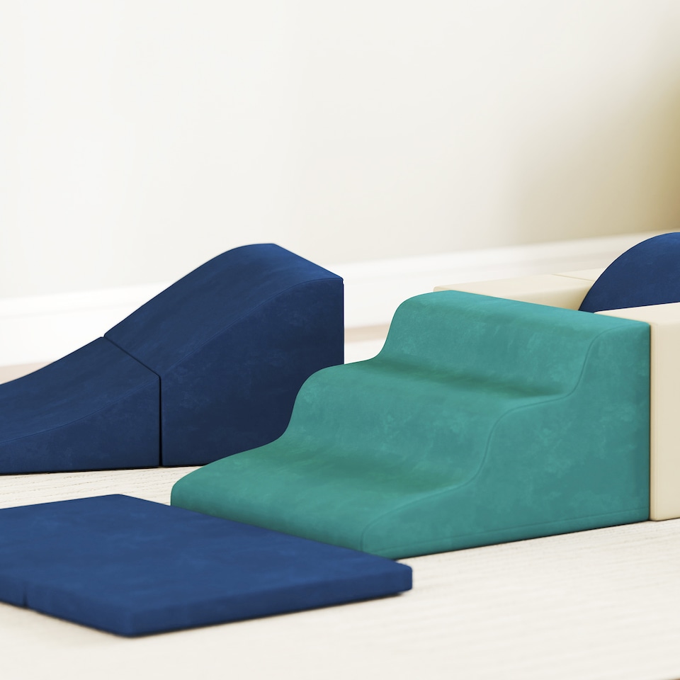 image 1 of AIYAPLAY Kids Soft Play Set, 7 Piece Foam Climbing Blocks, Dark Blue