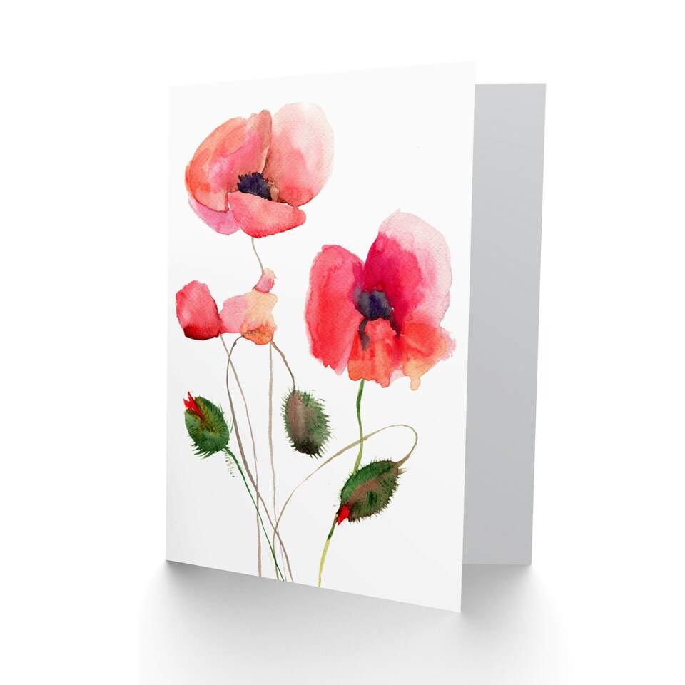 image 1 of Red Poppies Poppy Flower Simple Floral Watercolour Art Card