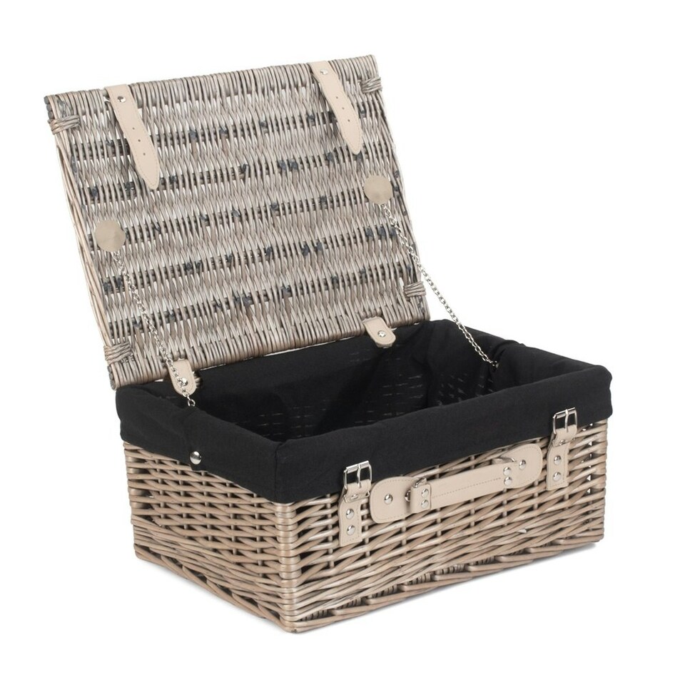 image 1 of 41cm Antique Wash Wicker Picnic Basket with Lining Grey | Grey | One Size